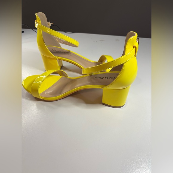 Yellow Chunky Block Heel Sandals (Open Toe Ankle Strap) - Picture 5 of 9